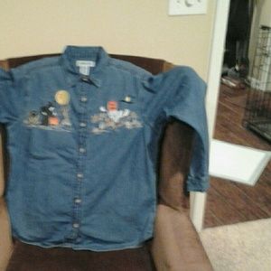 Denim long sleeve shirt with Halloween embroidery